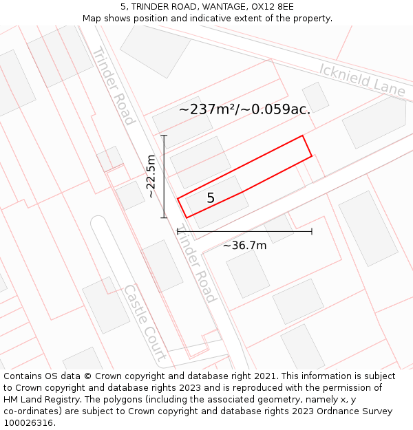 5, TRINDER ROAD, WANTAGE, OX12 8EE: Plot and title map