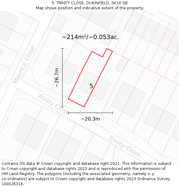 5, TRINITY CLOSE, DUKINFIELD, SK16 5JE: Plot and title map
