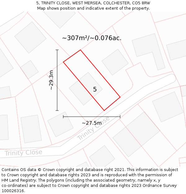 5, TRINITY CLOSE, WEST MERSEA, COLCHESTER, CO5 8RW: Plot and title map