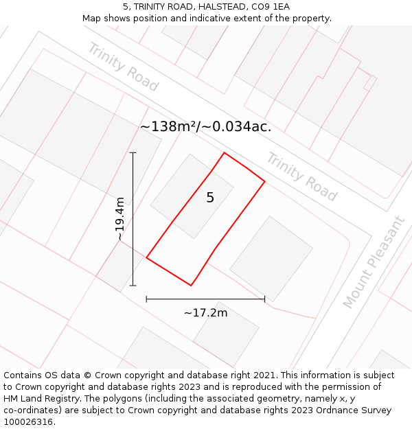 5, TRINITY ROAD, HALSTEAD, CO9 1EA: Plot and title map