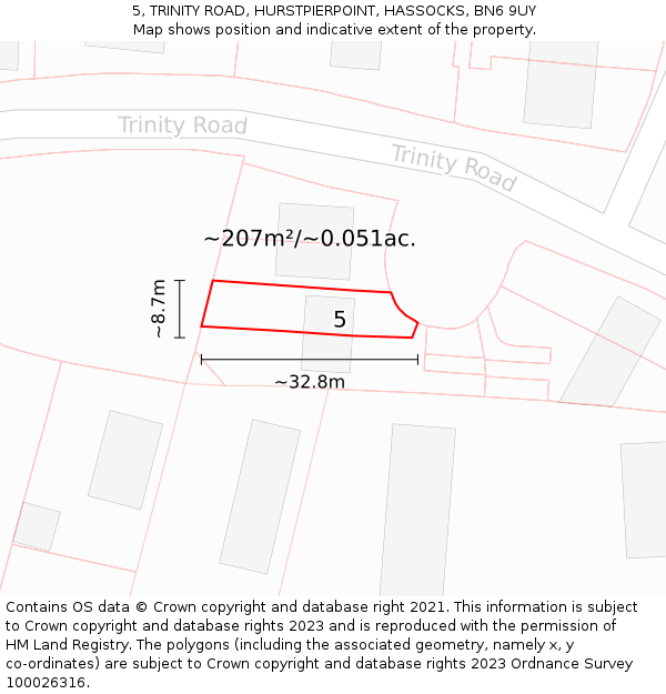 5, TRINITY ROAD, HURSTPIERPOINT, HASSOCKS, BN6 9UY: Plot and title map