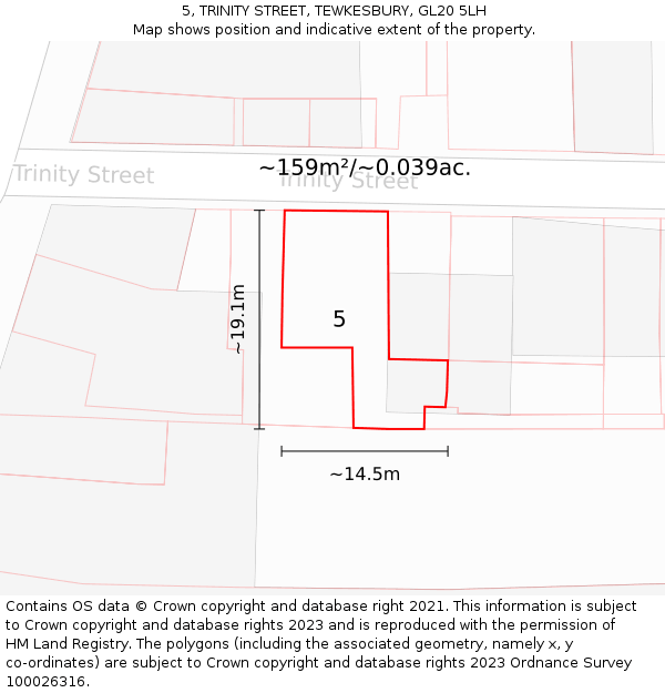 5, TRINITY STREET, TEWKESBURY, GL20 5LH: Plot and title map
