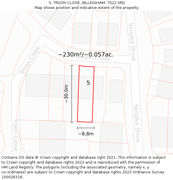 5, TROON CLOSE, BILLINGHAM, TS22 5RD: Plot and title map