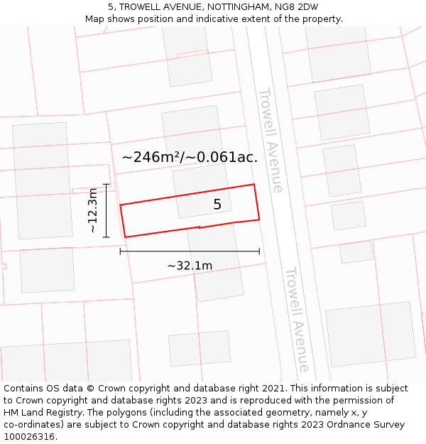 5, TROWELL AVENUE, NOTTINGHAM, NG8 2DW: Plot and title map