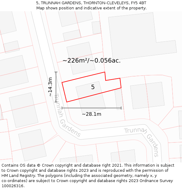 5, TRUNNAH GARDENS, THORNTON-CLEVELEYS, FY5 4BT: Plot and title map