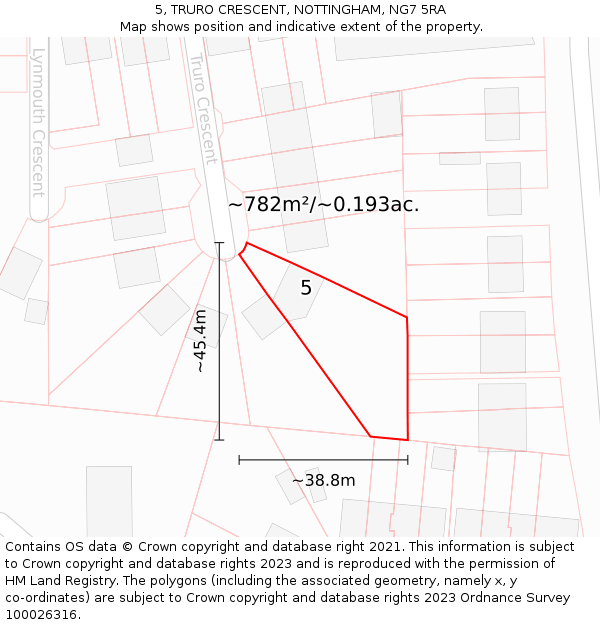 5, TRURO CRESCENT, NOTTINGHAM, NG7 5RA: Plot and title map