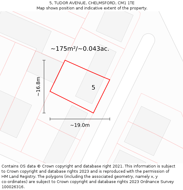 5, TUDOR AVENUE, CHELMSFORD, CM1 1TE: Plot and title map