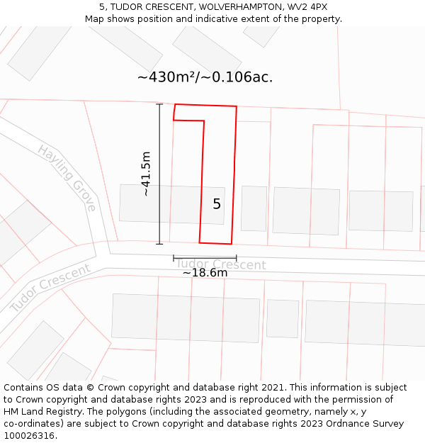 5, TUDOR CRESCENT, WOLVERHAMPTON, WV2 4PX: Plot and title map