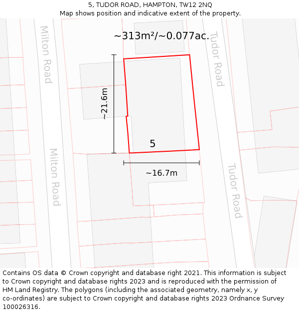 5, TUDOR ROAD, HAMPTON, TW12 2NQ: Plot and title map