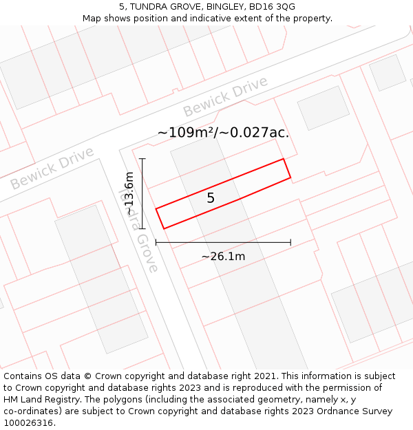 5, TUNDRA GROVE, BINGLEY, BD16 3QG: Plot and title map