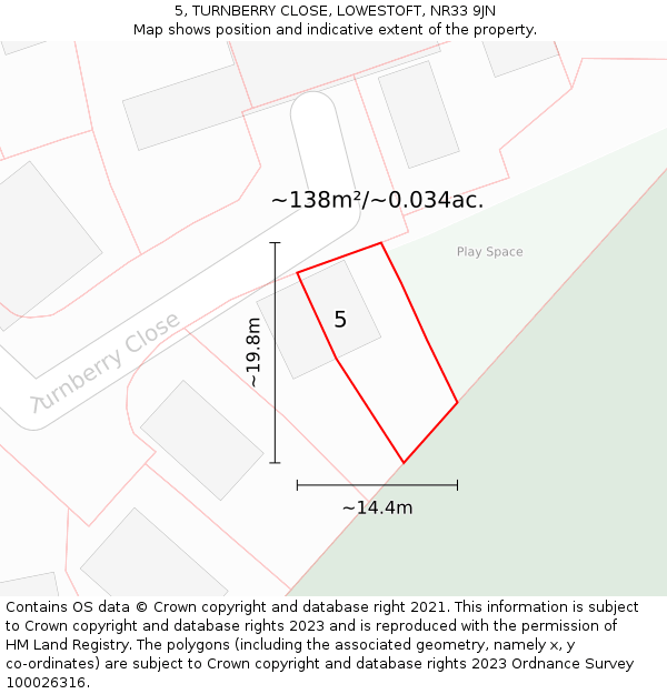 5, TURNBERRY CLOSE, LOWESTOFT, NR33 9JN: Plot and title map