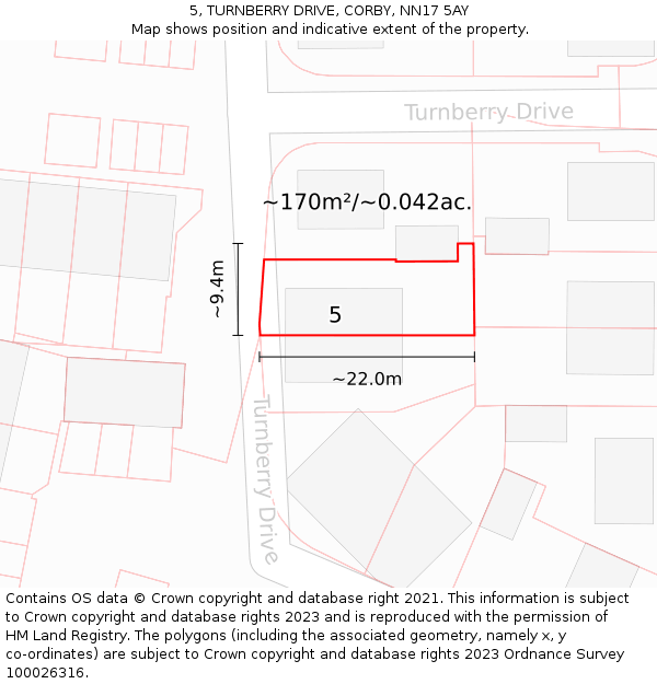 5, TURNBERRY DRIVE, CORBY, NN17 5AY: Plot and title map