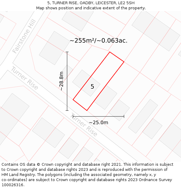 5, TURNER RISE, OADBY, LEICESTER, LE2 5SH: Plot and title map