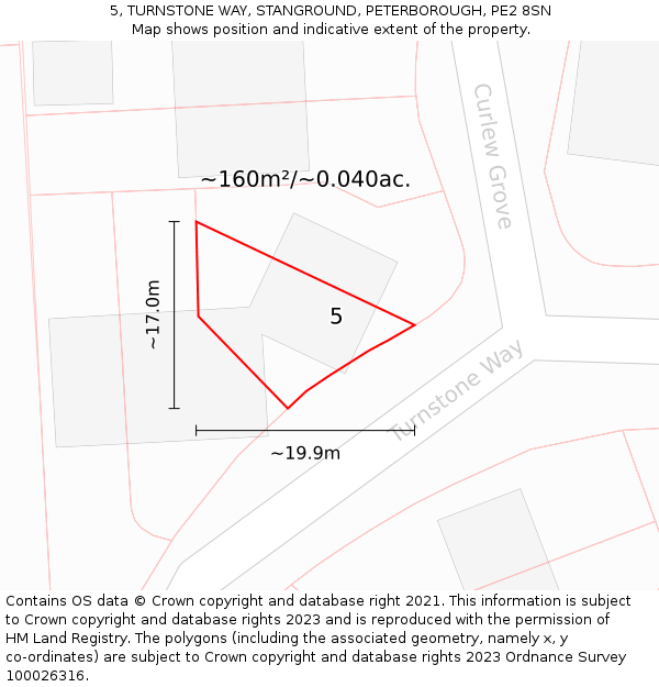 5, TURNSTONE WAY, STANGROUND, PETERBOROUGH, PE2 8SN: Plot and title map