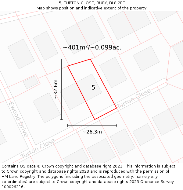 5, TURTON CLOSE, BURY, BL8 2EE: Plot and title map