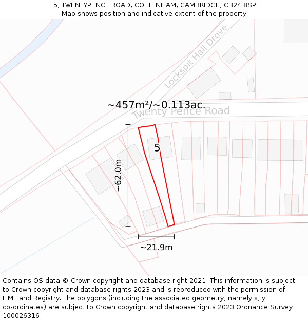 5, TWENTYPENCE ROAD, COTTENHAM, CAMBRIDGE, CB24 8SP: Plot and title map