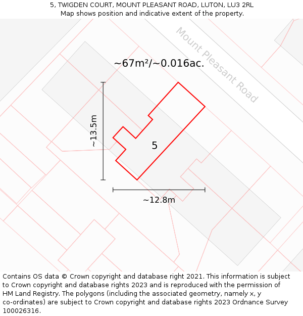 5, TWIGDEN COURT, MOUNT PLEASANT ROAD, LUTON, LU3 2RL: Plot and title map