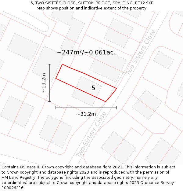 5, TWO SISTERS CLOSE, SUTTON BRIDGE, SPALDING, PE12 9XP: Plot and title map