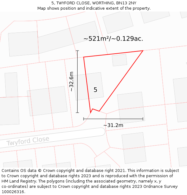 5, TWYFORD CLOSE, WORTHING, BN13 2NY: Plot and title map