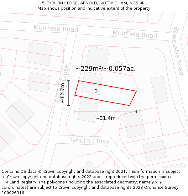 5, TYBURN CLOSE, ARNOLD, NOTTINGHAM, NG5 9PL: Plot and title map