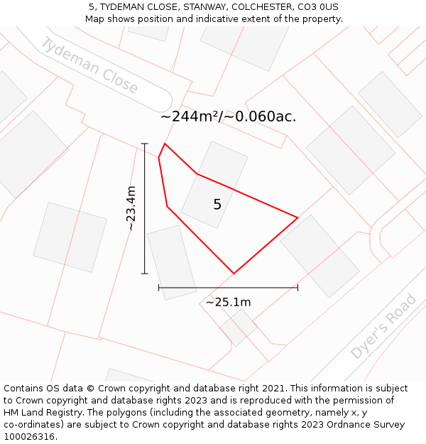 5, TYDEMAN CLOSE, STANWAY, COLCHESTER, CO3 0US: Plot and title map