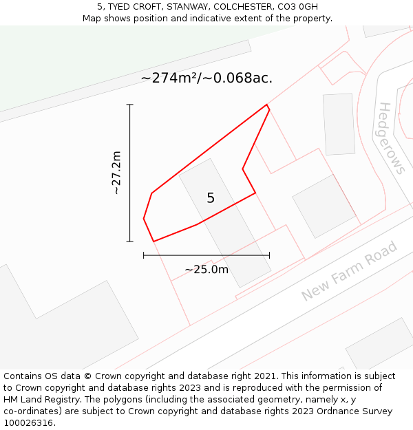 5, TYED CROFT, STANWAY, COLCHESTER, CO3 0GH: Plot and title map