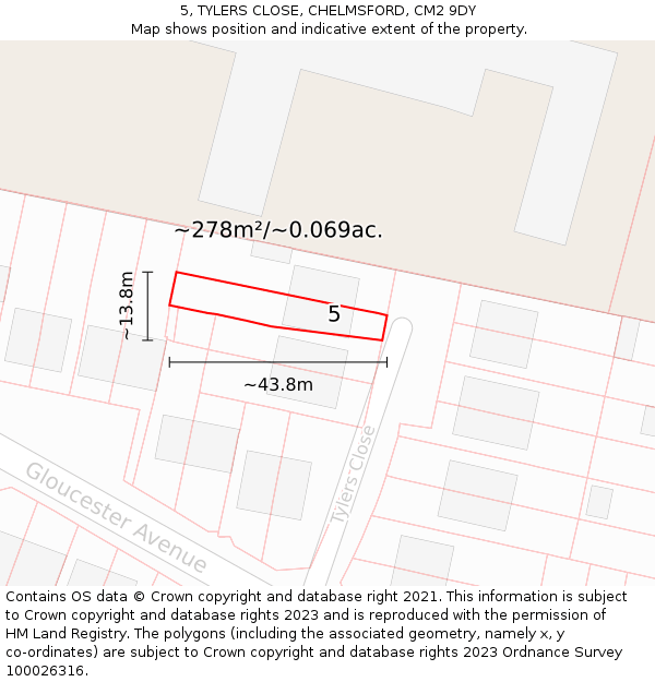5, TYLERS CLOSE, CHELMSFORD, CM2 9DY: Plot and title map