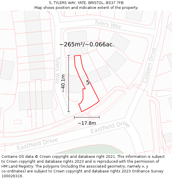 5, TYLERS WAY, YATE, BRISTOL, BS37 7FB: Plot and title map