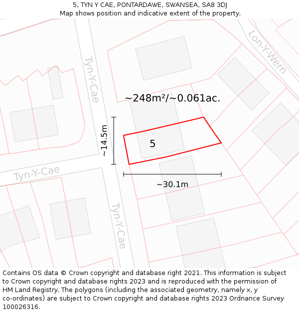 5, TYN Y CAE, PONTARDAWE, SWANSEA, SA8 3DJ: Plot and title map