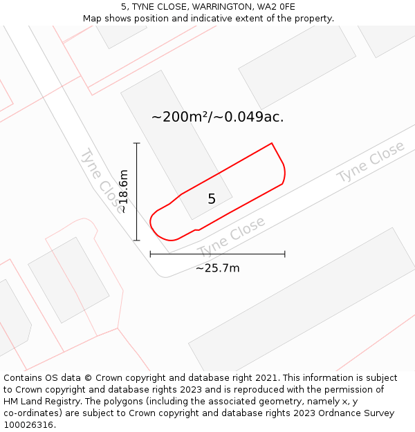 5, TYNE CLOSE, WARRINGTON, WA2 0FE: Plot and title map