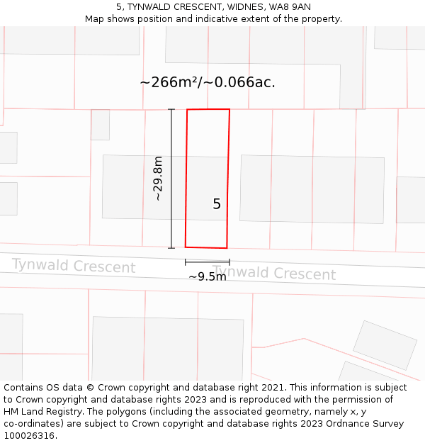 5, TYNWALD CRESCENT, WIDNES, WA8 9AN: Plot and title map