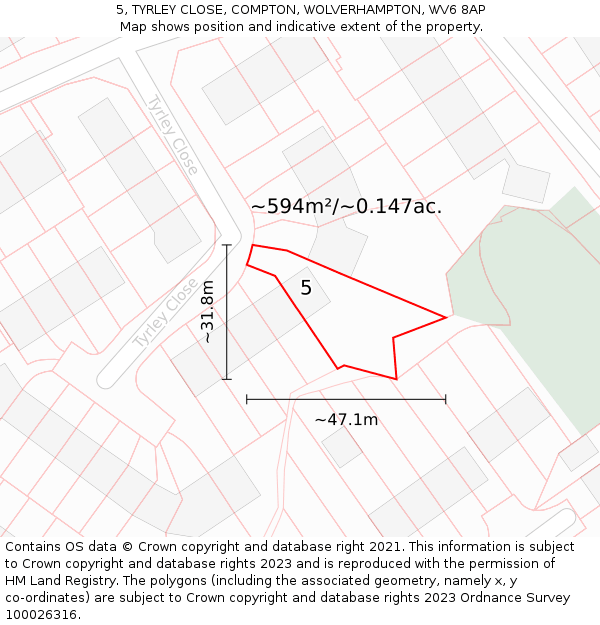 5, TYRLEY CLOSE, COMPTON, WOLVERHAMPTON, WV6 8AP: Plot and title map