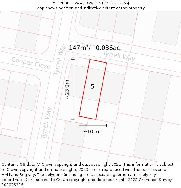 5, TYRRELL WAY, TOWCESTER, NN12 7AJ: Plot and title map