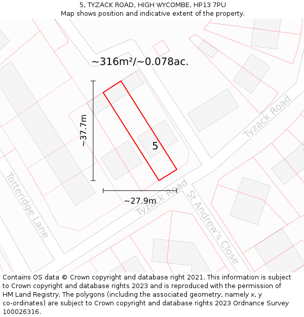 5, TYZACK ROAD, HIGH WYCOMBE, HP13 7PU: Plot and title map