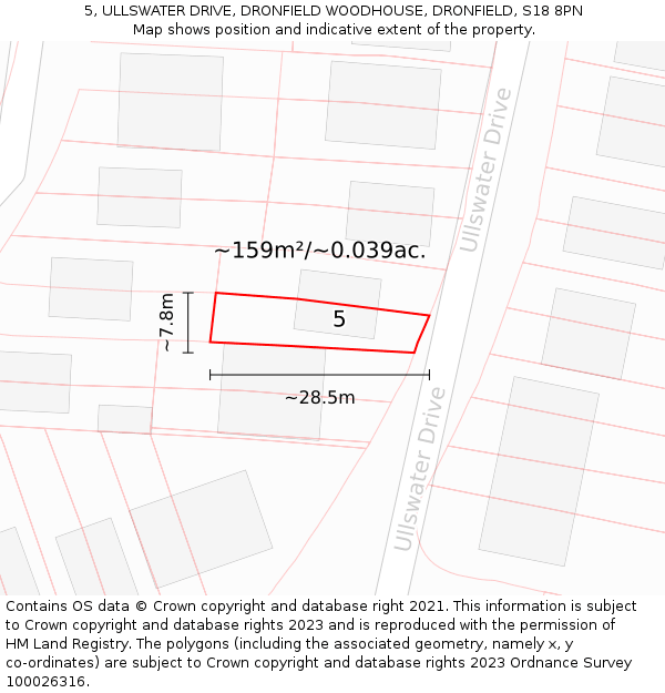 5, ULLSWATER DRIVE, DRONFIELD WOODHOUSE, DRONFIELD, S18 8PN: Plot and title map