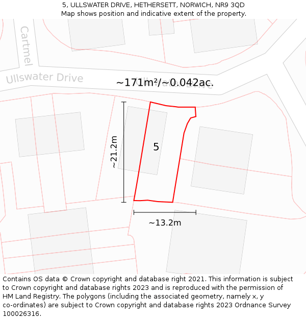 5, ULLSWATER DRIVE, HETHERSETT, NORWICH, NR9 3QD: Plot and title map