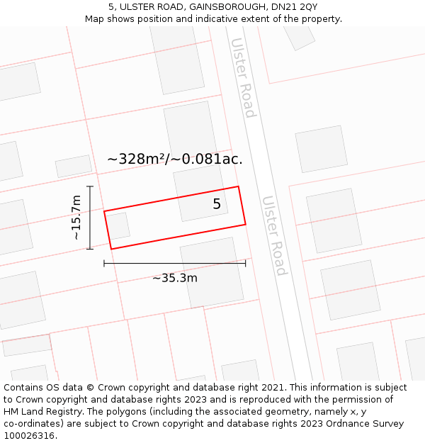 5, ULSTER ROAD, GAINSBOROUGH, DN21 2QY: Plot and title map
