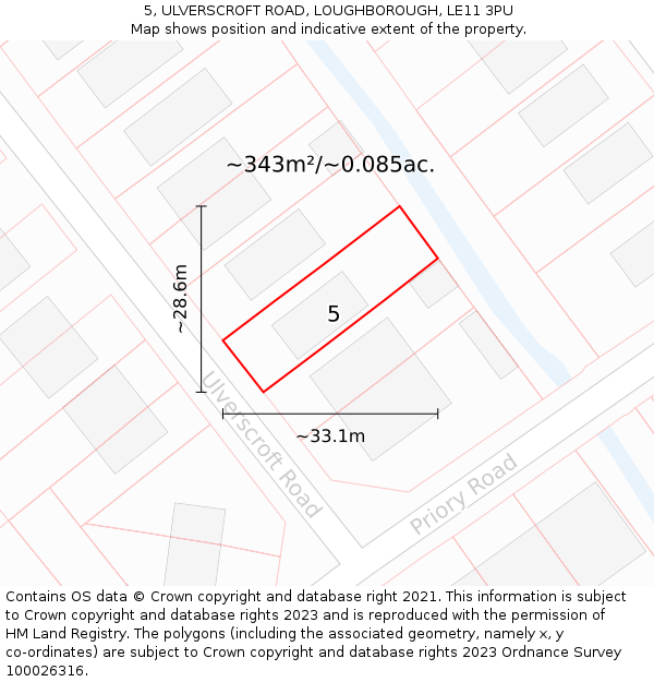 5, ULVERSCROFT ROAD, LOUGHBOROUGH, LE11 3PU: Plot and title map