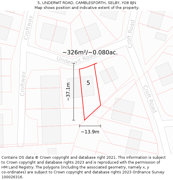 5, UNDERWIT ROAD, CAMBLESFORTH, SELBY, YO8 8JN: Plot and title map