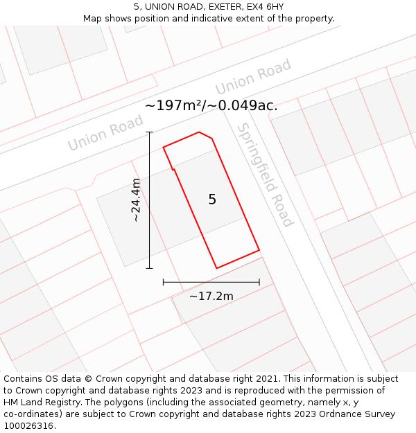 5, UNION ROAD, EXETER, EX4 6HY: Plot and title map