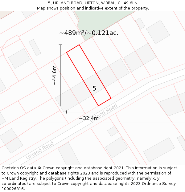 5, UPLAND ROAD, UPTON, WIRRAL, CH49 6LN: Plot and title map