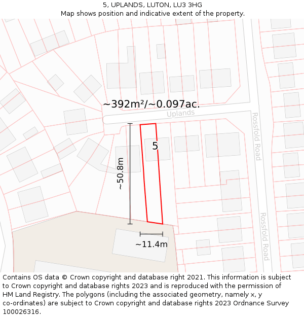 5, UPLANDS, LUTON, LU3 3HG: Plot and title map