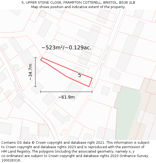 5, UPPER STONE CLOSE, FRAMPTON COTTERELL, BRISTOL, BS36 2LB: Plot and title map