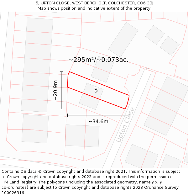 5, UPTON CLOSE, WEST BERGHOLT, COLCHESTER, CO6 3BJ: Plot and title map