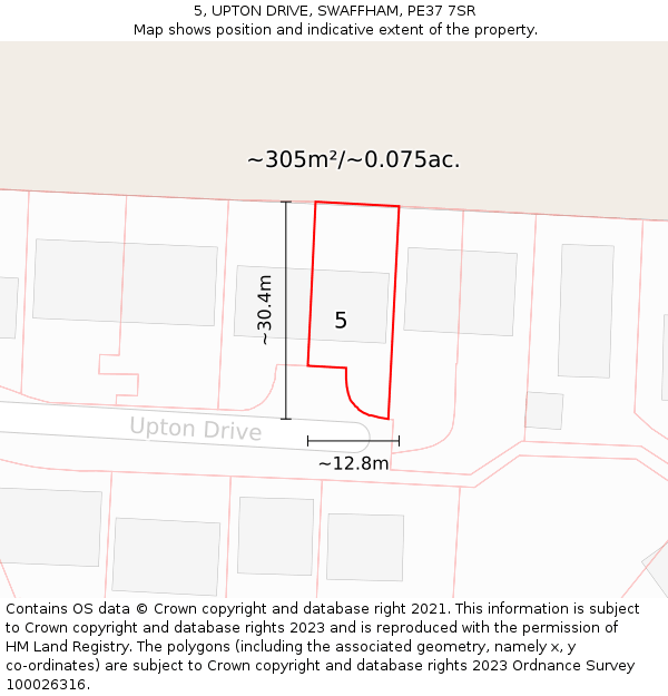 5, UPTON DRIVE, SWAFFHAM, PE37 7SR: Plot and title map