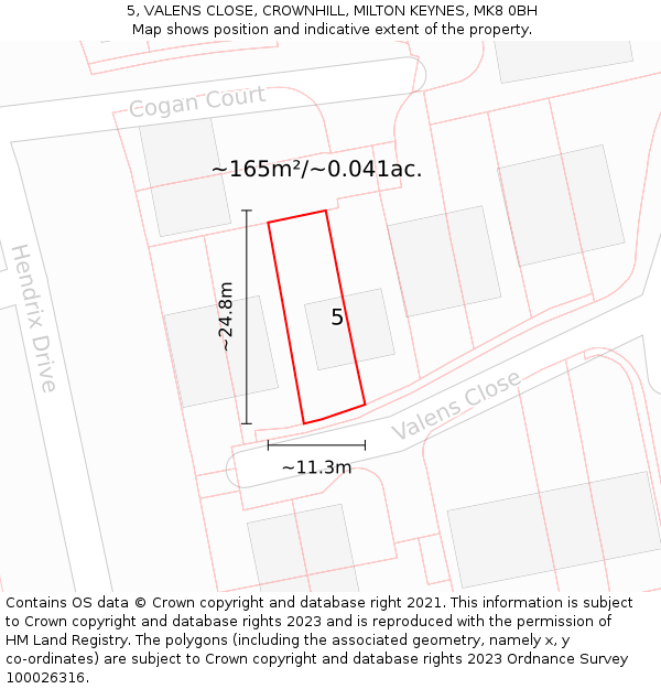 5, VALENS CLOSE, CROWNHILL, MILTON KEYNES, MK8 0BH: Plot and title map