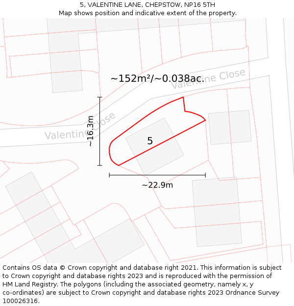 5, VALENTINE LANE, CHEPSTOW, NP16 5TH: Plot and title map