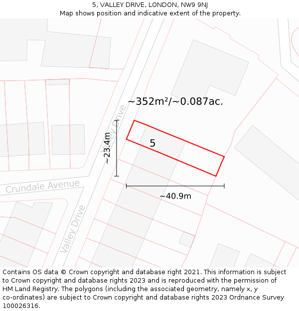 5, VALLEY DRIVE, LONDON, NW9 9NJ: Plot and title map