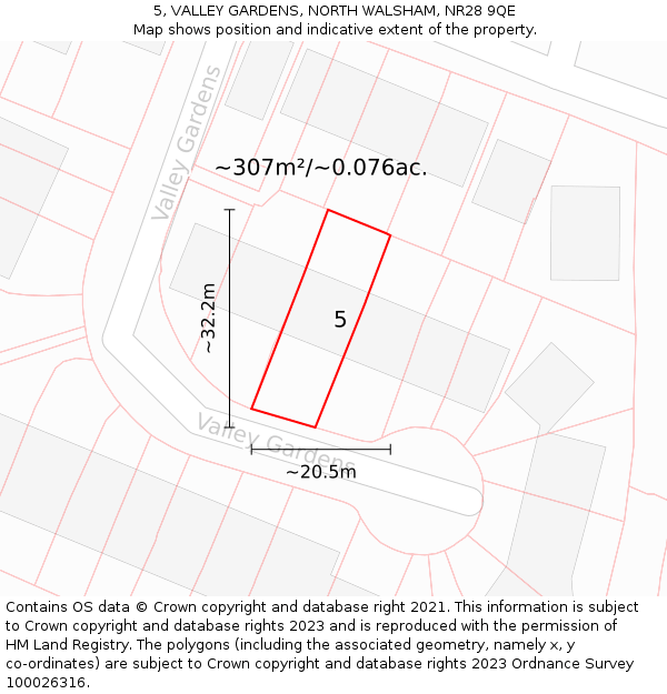 5, VALLEY GARDENS, NORTH WALSHAM, NR28 9QE: Plot and title map