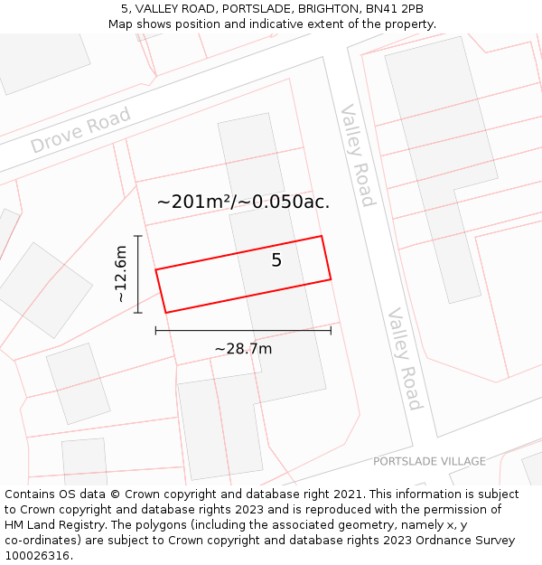 5, VALLEY ROAD, PORTSLADE, BRIGHTON, BN41 2PB: Plot and title map